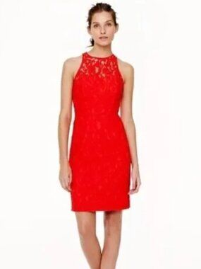 J Crew Collection Poppy Red Lace Sheath Dress Size 2 NWOT